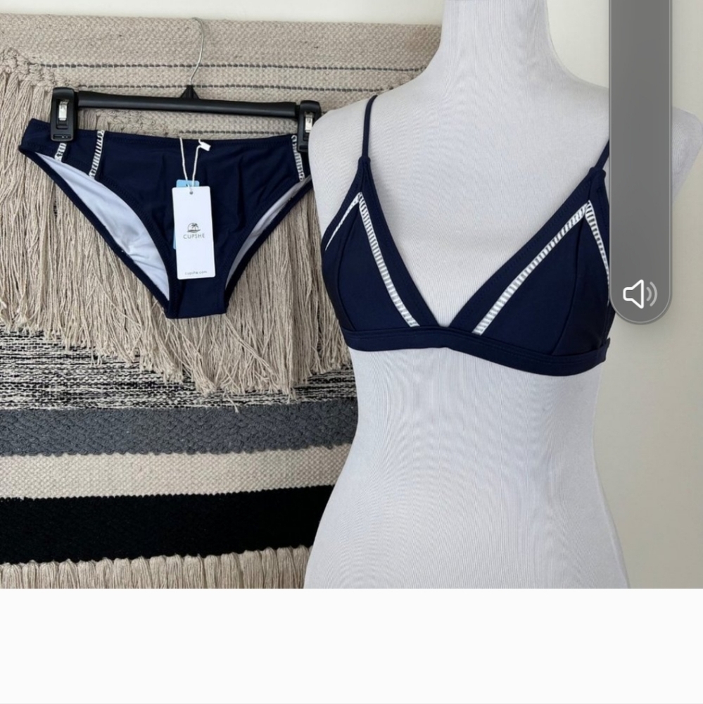 Cupshe Navy Blue Ruched Triangle Bikini Set Size Medium NWT